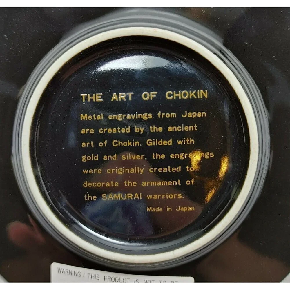 Chokin Hawaii Art Etched 24 KT Black Gold Rim Art And Deco Ornamental Plate VTG